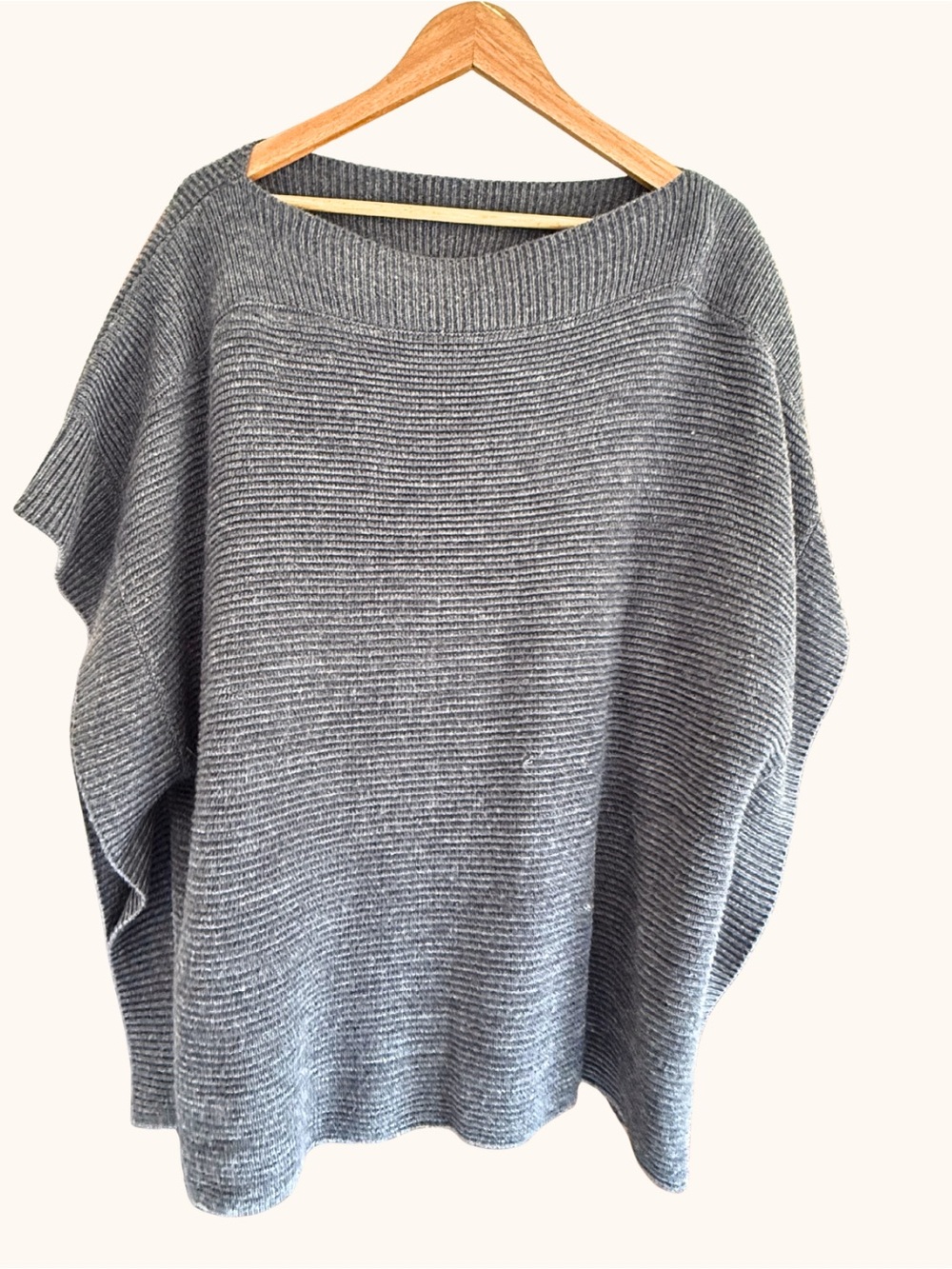 LOFT Outlet Gray Ribbed Knit Poncho Sweater Oversized One Size